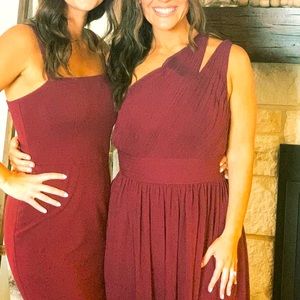 Beautiful burgundy 1 strap bridesmaid dress